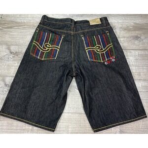 Coogi Jeans Denim Shorts Mens 40 Blue Long Baggy Jorts Multicolor‎ Embroidered